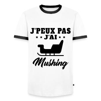 J'peux pas Mushing Chiens Traineau Cadeau Musher - T-shirt contrasté Homme - blanc/noir - Devant - AI Model Female 172 light (172cm) & AI Model Male 178 dark (178cm)
