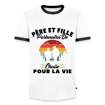 Père Et Fille Partenaires De Chasse Humour Cadeau - T-shirt contrasté Homme - blanc/noir - Devant - AI Model Female 172 light (172cm) & AI Model Male 178 dark (178cm)