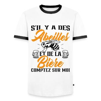 S'il y a des abeilles et de la bière - T-shirt contrasté Homme - blanc/noir - Devant - AI Model Female 172 light (172cm) & AI Model Male 178 dark (178cm)