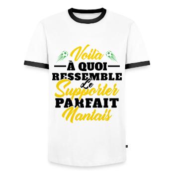 Supporter Nantais Cadeau Foot-ball Club Nantes - T-shirt contrasté Homme - blanc/noir - Devant - AI Model Female 172 light (172cm) & AI Model Male 178 dark (178cm)