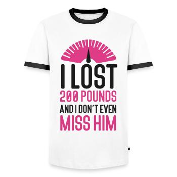 Happy Divorce Party I Lost 200 - Men's Ringer Shirt - white/black - Front - AI Model Female 172 light (172cm) & AI Model Male 178 dark (178cm)