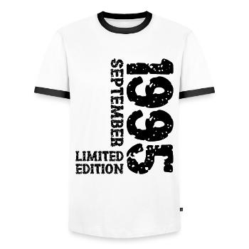 1995 Septembre Edition Limitée 28th Birthday Deco - T-shirt contrasté Homme - blanc/noir - Devant - AI Model Female 172 light (172cm) & AI Model Male 178 dark (178cm)