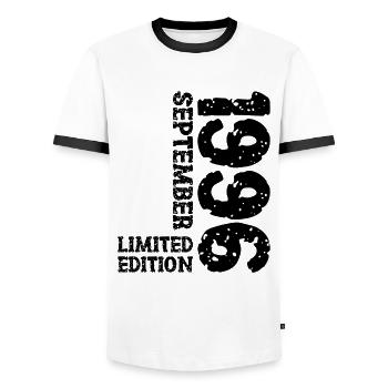 1996 September Limited Edition 27. Geburtstag Deko - Männer Kontrast-T-Shirt - Weiß/Schwarz - Vorne - AI Model Female 172 light (172cm) & AI Model Male 178 dark (178cm)