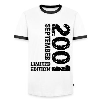 2001 Septembre Edition Limitée 22ème Anniversaire Décoration - T-shirt contrasté Homme - blanc/noir - Devant - AI Model Female 172 light (172cm) & AI Model Male 178 dark (178cm)
