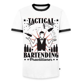 Tactical Bartending Practicioner - Männer Kontrast-T-Shirt - Weiß/Schwarz - Vorne - AI Model Female 172 light (172cm) & AI Model Male 178 dark (178cm)