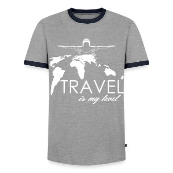 Voyage Voyage Vacances Tour du Monde - T-shirt contrasté Homme - gris/marine  - Devant - AI Model Female 172 light (172cm) & AI Model Male 178 light (178cm)