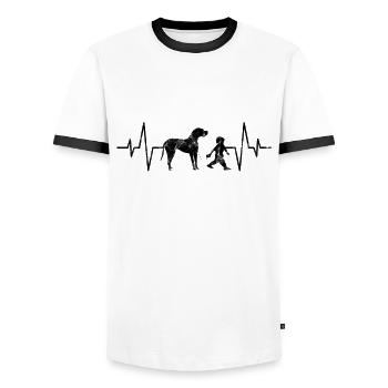 Rythme cardiaque de la famille Chien Enfant - T-shirt contrasté Homme - blanc/noir - Devant - AI Model Female 172 light (172cm) & AI Model Male 178 dark (178cm)