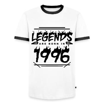 Legend 1996 - Year of construction 1996 - Year of construction 1996 - Men's Ringer Shirt - white/black - Front - AI Model Female 172 light (172cm) & AI Model Male 178 dark (178cm)