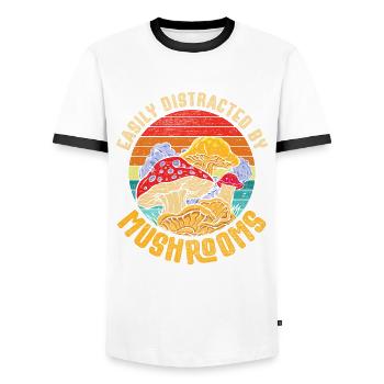Easily Distracted By Mushrooms Mushroom Pickers Mushrooms - Men's Ringer Shirt - white/black - Front - AI Model Female 172 light (172cm) & AI Model Male 178 dark (178cm)