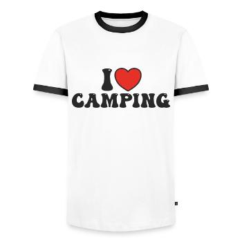 I love Camping - Männer Kontrast-T-Shirt - Weiß/Schwarz - Vorne - AI Model Female 172 light (172cm) & AI Model Male 178 dark (178cm)