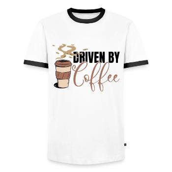 Driven by Coffee - Coffee Lovers Coffee Morning - Men's Ringer Shirt - white/black - Front - AI Model Female 172 light (172cm) & AI Model Male 178 dark (178cm)