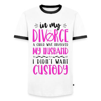 Happy Divorce Party In My Divorce - Men's Ringer Shirt - white/black - Front - AI Model Female 172 light (172cm) & AI Model Male 178 dark (178cm)