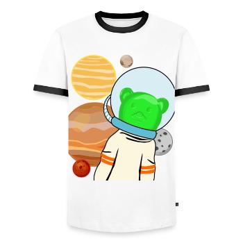 Gummy bears in space - Men's Ringer Shirt - white/black - Front - AI Model Female 172 light (172cm) & AI Model Male 178 dark (178cm)