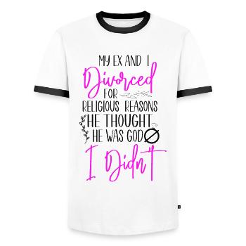 Bonne fête de divorce Mon ex et moi - T-shirt contrasté Homme - blanc/noir - Devant - AI Model Female 172 light (172cm) & AI Model Male 178 dark (178cm)