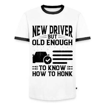 Permis de conduire passé Nouveau permis de conduire S - T-shirt contrasté Homme - blanc/noir - Devant - AI Model Female 172 light (172cm) & AI Model Male 178 dark (178cm)