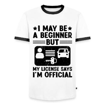 Permis de conduire passé Nouveau permis de conduire S - T-shirt contrasté Homme - blanc/noir - Devant - AI Model Female 172 light (172cm) & AI Model Male 178 dark (178cm)