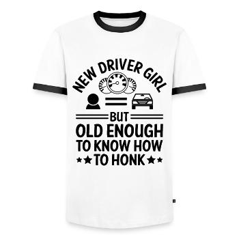 Führerschein bestanden Neuer Führerschein Fahren S - Männer Kontrast-T-Shirt - Weiß/Schwarz - Vorne - AI Model Female 172 light (172cm) & AI Model Male 178 dark (178cm)