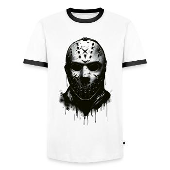 Masque effrayant de gardien de but de hockey sur glace d’Halloween - T-shirt contrasté Homme - blanc/noir - Devant - AI Model Female 172 light (172cm) & AI Model Male 178 dark (178cm)