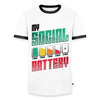 My social battery - antisocial introvert - Men's Ringer Shirt - white/black - Front - AI Model Female 172 light (172cm) & AI Model Male 178 dark (178cm)