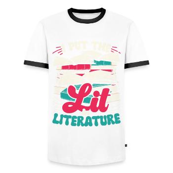 Lehrer Lehrerin I Put The Lit In Literature - Männer Kontrast-T-Shirt - Weiß/Schwarz - Vorne - AI Model Female 172 light (172cm) & AI Model Male 178 dark (178cm)