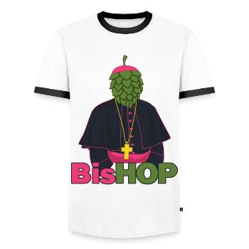 Hops Bishop Beer Brewery - Men's Ringer Shirt - white/black - Front - AI Model Female 172 light (172cm) & AI Model Male 178 dark (178cm)