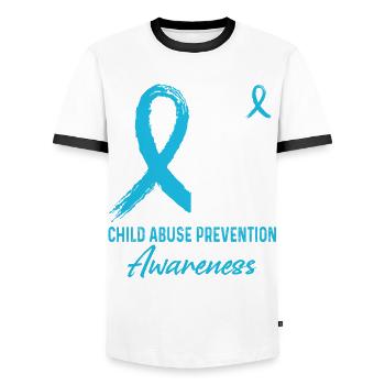 Prévention de la maltraitance des enfants - T-shirt contrasté Homme - blanc/noir - Devant - AI Model Female 172 light (172cm) & AI Model Male 178 dark (178cm)