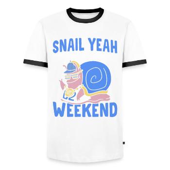 Snails Lovers Snail Yes to the weekend - Men's Ringer Shirt - white/black - Front - AI Model Female 172 light (172cm) & AI Model Male 178 dark (178cm)