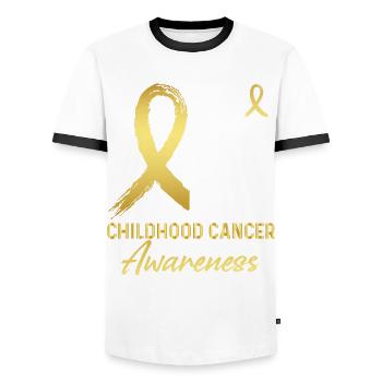 Lutte contre le cancer infantile - T-shirt contrasté Homme - blanc/noir - Devant - AI Model Female 172 light (172cm) & AI Model Male 178 dark (178cm)