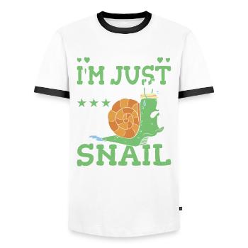 Snail lovers not lazy snail owners - Men's Ringer Shirt - white/black - Front - AI Model Female 172 light (172cm) & AI Model Male 178 dark (178cm)