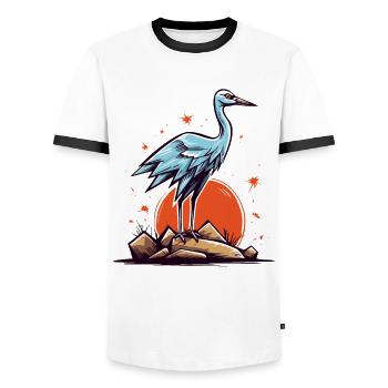 Graureiher oder Storch Vogel und eine rote Sonne - Männer Kontrast-T-Shirt - Weiß/Schwarz - Vorne - AI Model Female 172 light (172cm) & AI Model Male 178 dark (178cm)