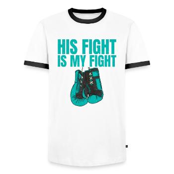 Awesome Glove Art for Fighters - Fragiles - Men's Ringer Shirt - white/black - Front - AI Model Female 172 light (172cm) & AI Model Male 178 dark (178cm)