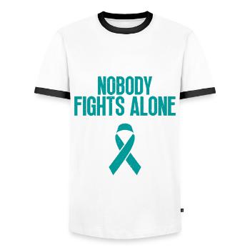 In this family, no one fights alone against the - Men's Ringer Shirt - white/black - Front - AI Model Female 172 light (172cm) & AI Model Male 178 dark (178cm)