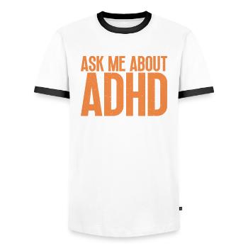 Je porte de l’orange pour mon fils - T-shirt contrasté Homme - blanc/noir - Devant - AI Model Female 172 light (172cm) & AI Model Male 178 dark (178cm)