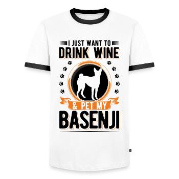 Basenji et vin - T-shirt contrasté Homme - blanc/noir - Devant - AI Model Female 172 light (172cm) & AI Model Male 178 dark (178cm)