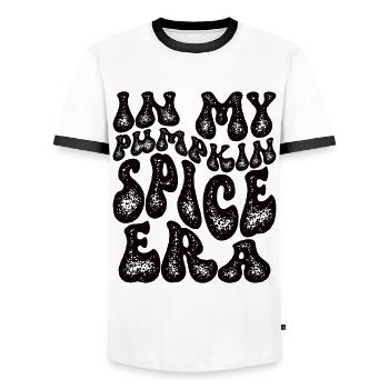 Groovy à l’époque de mes épices à la citrouille - T-shirt contrasté Homme - blanc/noir - Devant - AI Model Female 172 light (172cm) & AI Model Male 178 dark (178cm)