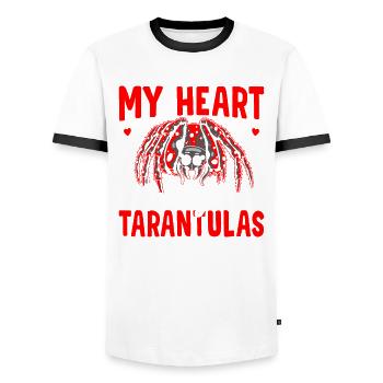 The heart belongs to the tarantula owner - Men's Ringer Shirt - white/black - Front - AI Model Female 172 light (172cm) & AI Model Male 178 dark (178cm)