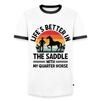 American Quarter Horse Equestrian Horse Lover Hors - Men's Ringer Shirt - white/black - Front - AI Model Female 172 light (172cm) & AI Model Male 178 dark (178cm)