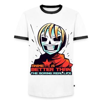 Mask Anime Girl: Better Than Real Life - Men's Ringer Shirt - white/black - Front - AI Model Female 172 light (172cm) & AI Model Male 178 dark (178cm)