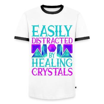Crystal Healer Crystals Healing Crystals - Men's Ringer Shirt - white/black - Front - AI Model Female 172 light (172cm) & AI Model Male 178 dark (178cm)