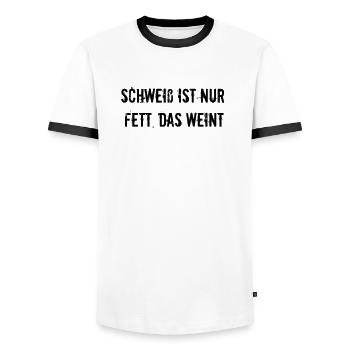 Fitness - Schweiß ist nur Fett, das weint - Männer Kontrast-T-Shirt - Weiß/Schwarz - Vorne - AI Model Female 172 light (172cm) & AI Model Male 178 dark (178cm)