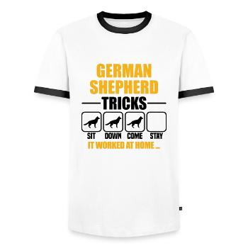 German Shepherd Tricks - Men's Ringer Shirt - white/black - Front - AI Model Female 172 light (172cm) & AI Model Male 178 dark (178cm)