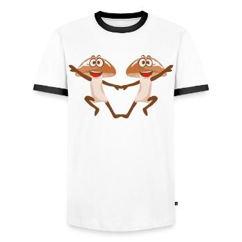 Pilze tanzen Boogie Woogie Pilzsammler - Männer Kontrast-T-Shirt - Weiß/Schwarz - Vorne - AI Model Female 172 light (172cm) & AI Model Male 178 dark (178cm)