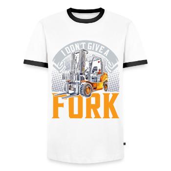 Conducteur de chariot élévateur Je ne donne pas une fourche - T-shirt contrasté Homme - blanc/noir - Devant - AI Model Female 172 light (172cm) & AI Model Male 178 dark (178cm)