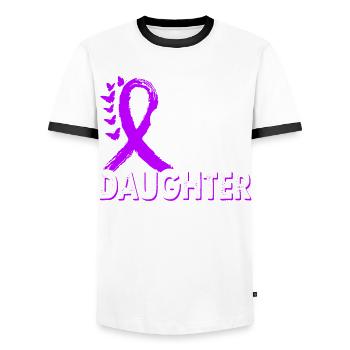 Portez du violet pour le Mois de la sensibilisation - T-shirt contrasté Homme - blanc/noir - Devant - AI Model Female 172 light (172cm) & AI Model Male 178 dark (178cm)