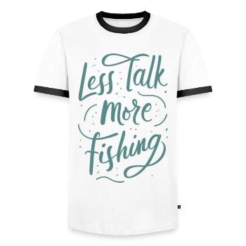 Less Talk More Fishing Angelbekleidung - Männer Kontrast-T-Shirt - Weiß/Schwarz - Vorne - AI Model Female 172 light (172cm) & AI Model Male 178 dark (178cm)