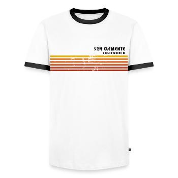 Retro San Clemente Kalifornien Vintage Urlaub - Männer Kontrast-T-Shirt - Weiß/Schwarz - Vorne - AI Model Female 172 light (172cm) & AI Model Male 178 dark (178cm)