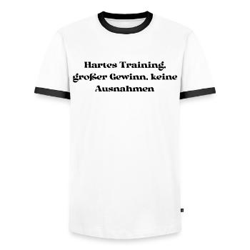 Fitness - Hartes Training, großer Gewinn, keine - Männer Kontrast-T-Shirt - Weiß/Schwarz - Vorne - AI Model Female 172 light (172cm) & AI Model Male 178 dark (178cm)
