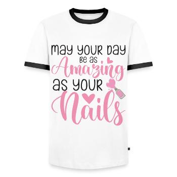May Your Day Be As Amazing Nageltante - Männer Kontrast-T-Shirt - Weiß/Schwarz - Vorne - AI Model Female 172 light (172cm) & AI Model Male 178 dark (178cm)