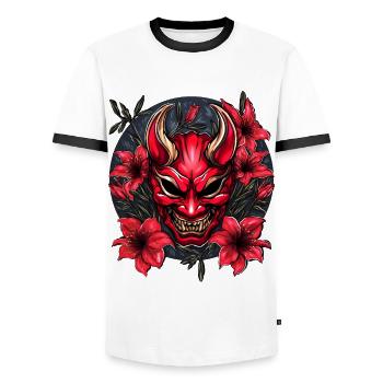 Hannya Red Lily - T-shirt contrasté Homme - blanc/noir - Devant - AI Model Female 172 light (172cm) & AI Model Male 178 dark (178cm)