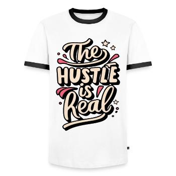 The Hustle is Real Lustiger Spruch - Männer Kontrast-T-Shirt - Weiß/Schwarz - Vorne - AI Model Female 172 light (172cm) & AI Model Male 178 dark (178cm)